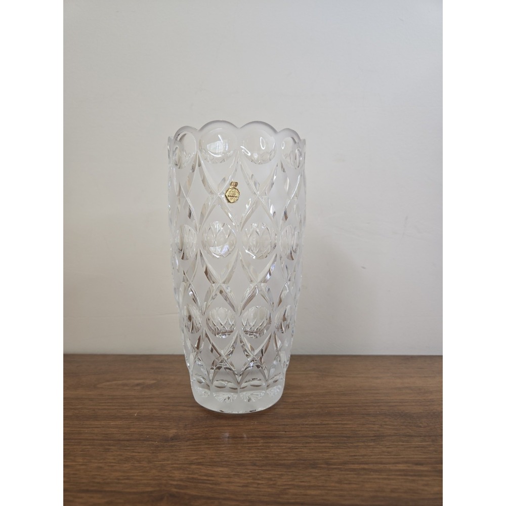Vintage West Germany Crystal Vase 24% Lead Bavaria Scalloped Diamond Cut Clear